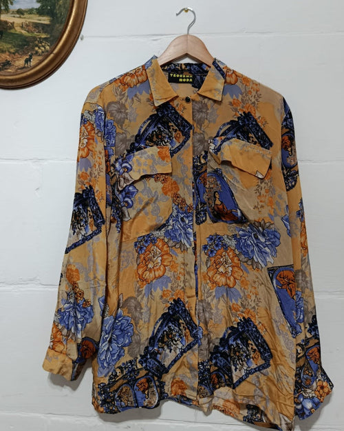 1990 Vintage Baroque Floral Blouse - Size M