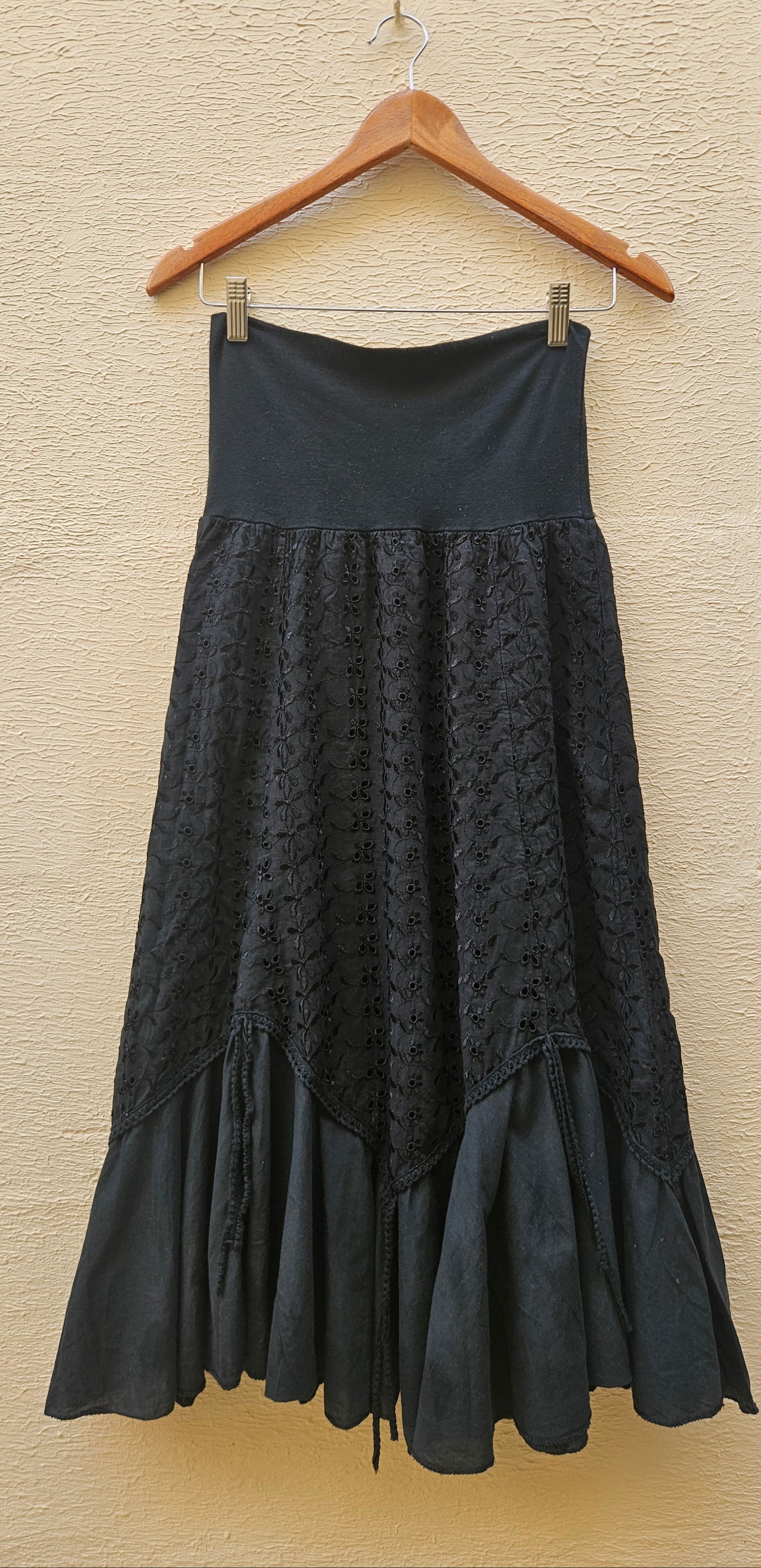 Black Boho Midi Skirt