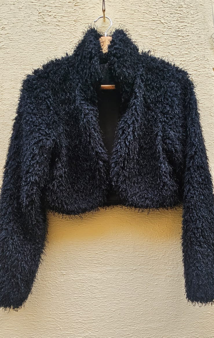 Black Fuzzy Cropped Jacket