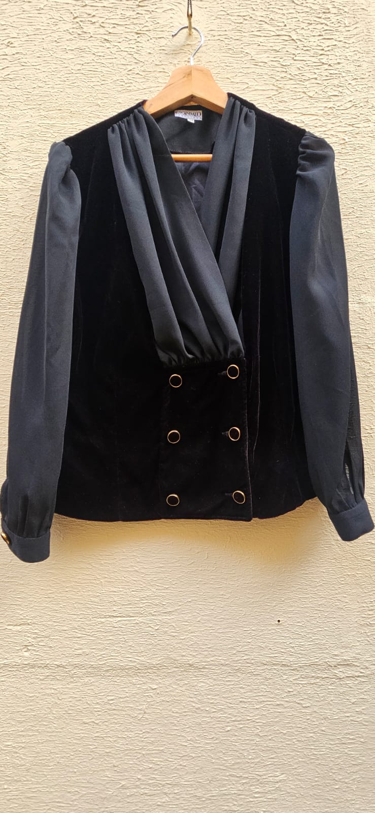 Black Velvet Double-Breasted Blouse M