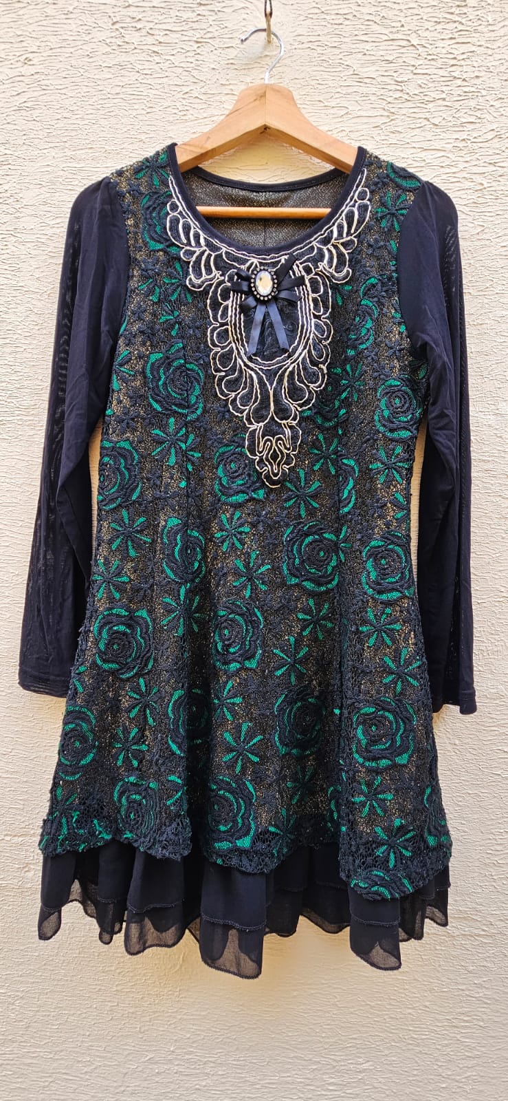 Embellished Teal & Black Dress