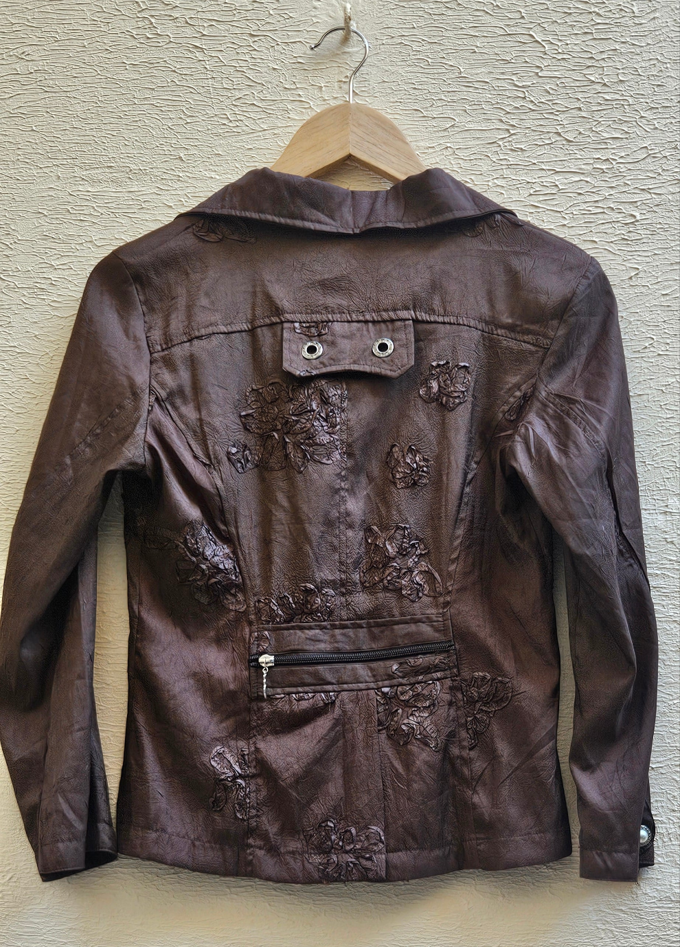 Brown Embroidered Button-Up Blouse