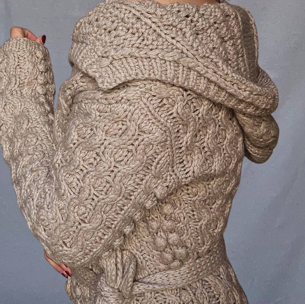 Beige Hooded Knit Dress