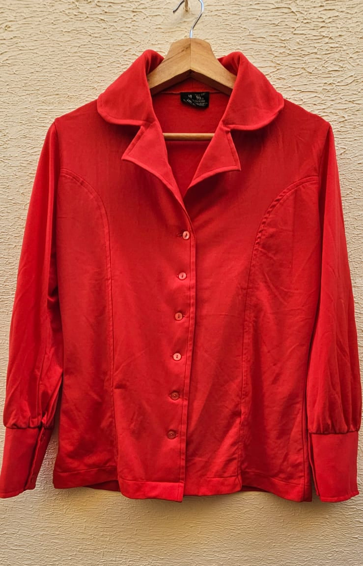 Red Vintage Button-Up Blouse