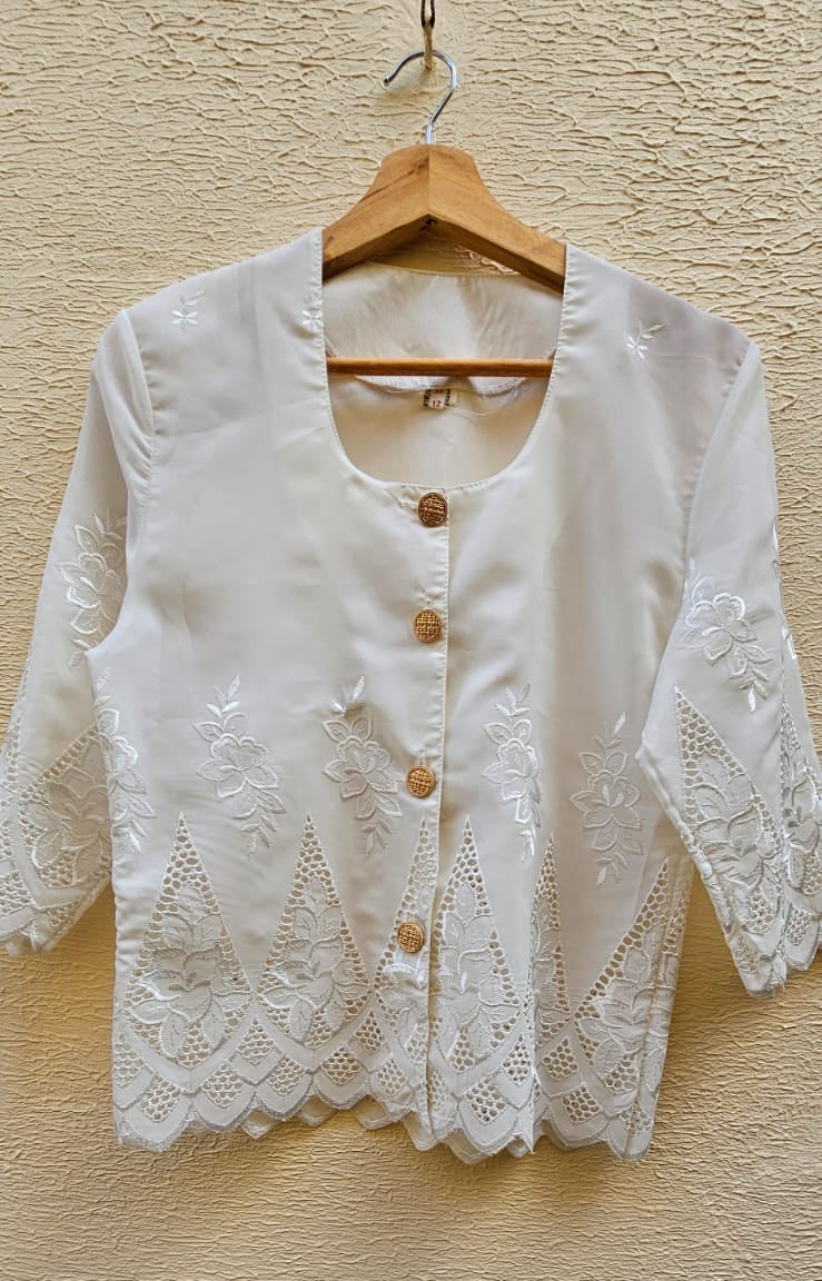 White Embroidered Lace Blouse