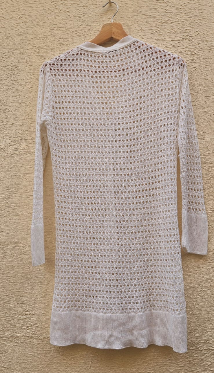 White Crochet Long Cardigan