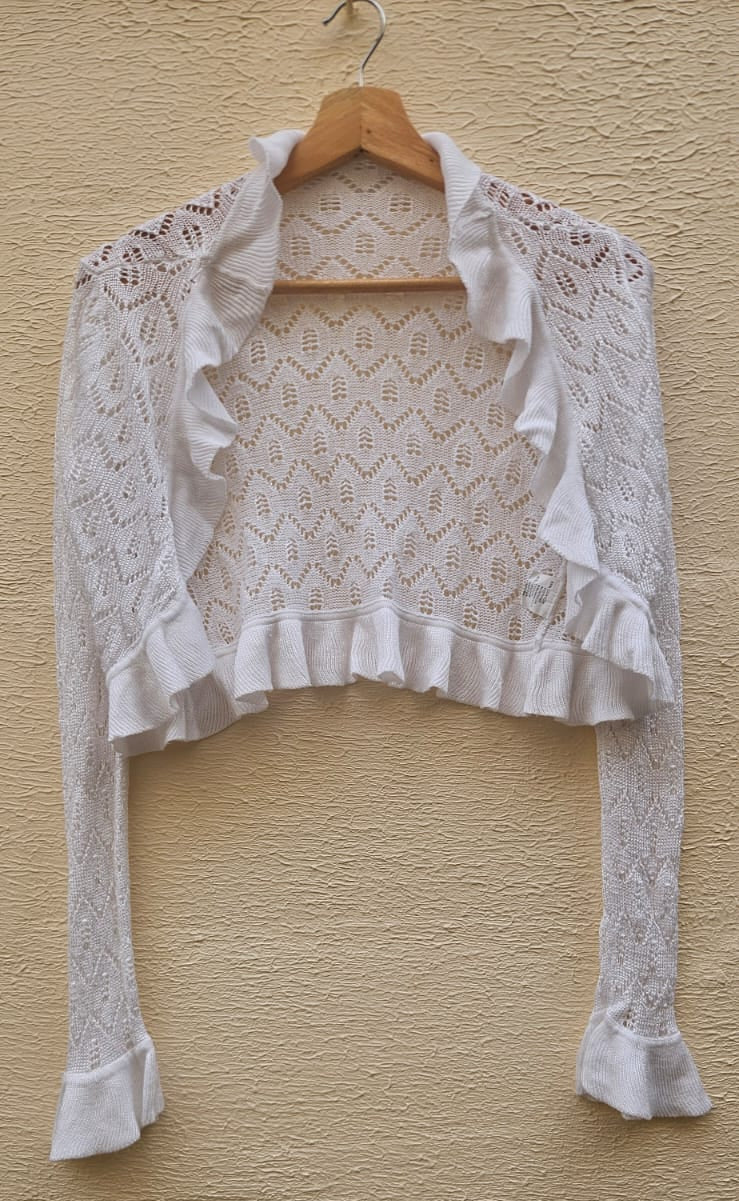 White Ruffle Crop Cardigan