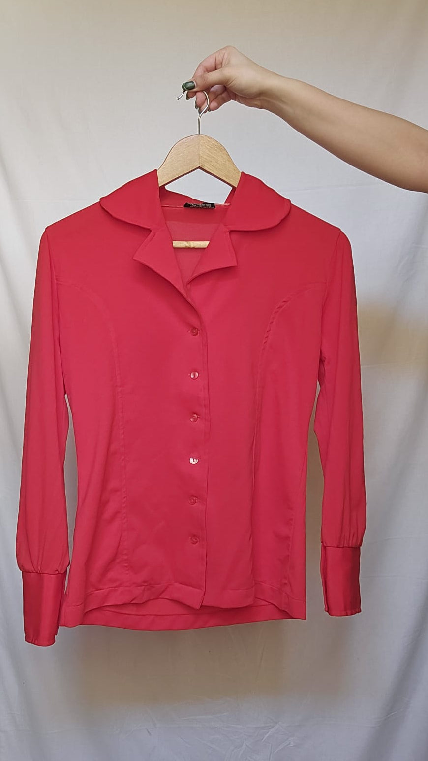 Red Vintage Button-Up Blouse