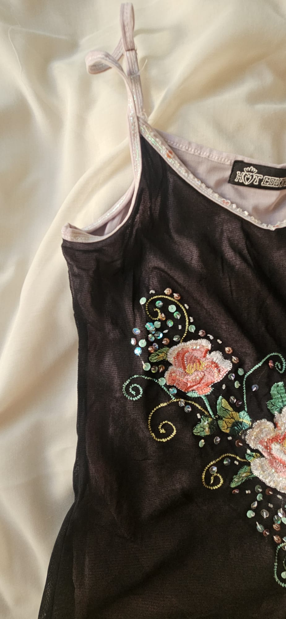 Black Floral Embroidered Cami Top