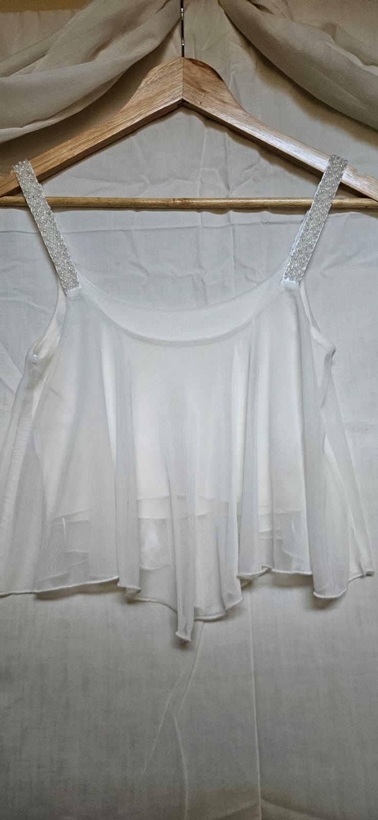 White Embellished Strap Flowy Top