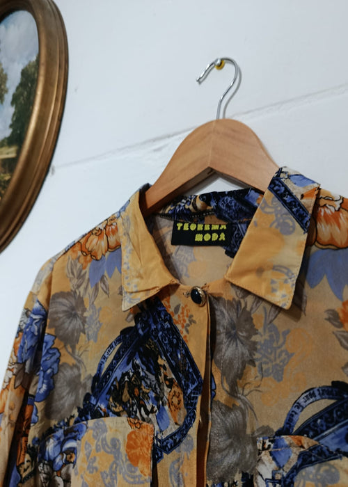 1990 Vintage Baroque Floral Blouse - Size M