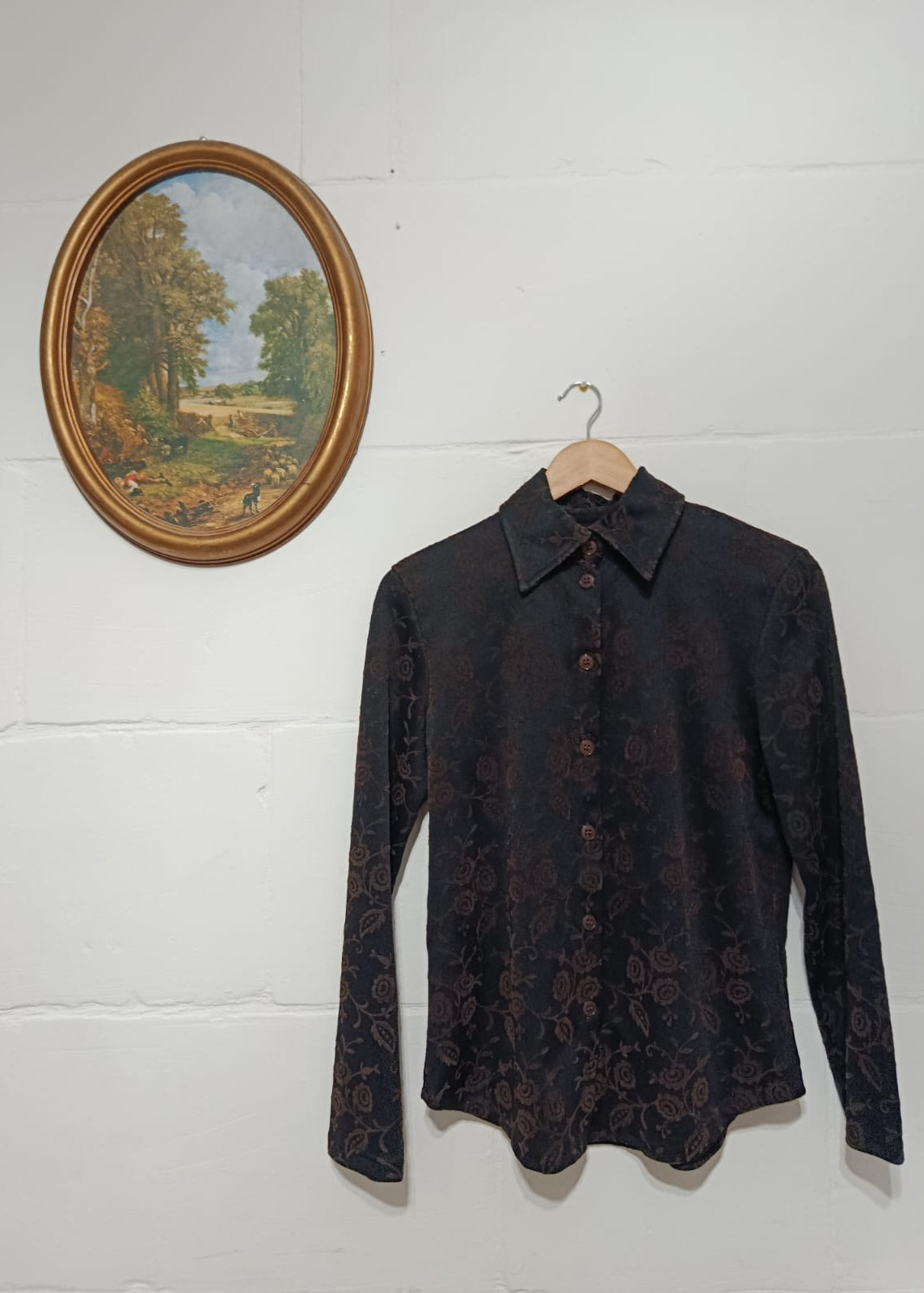 Black Floral Jacquard Blouse - Size S