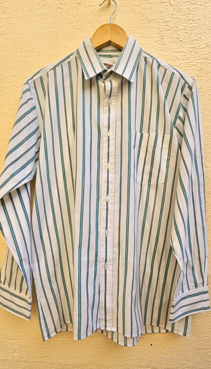 White & Teal Striped Shirt