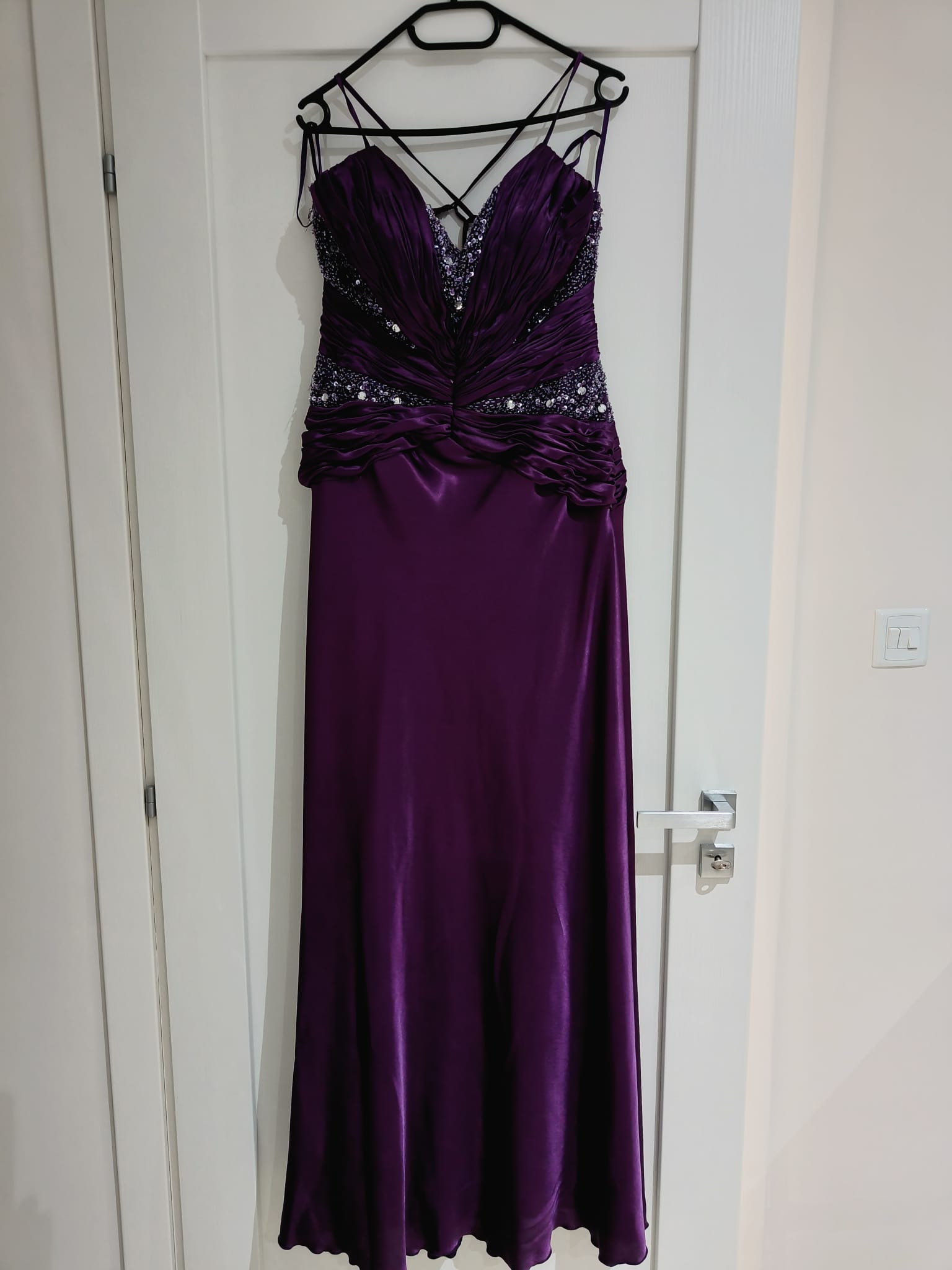 Purple Crystal Embellished Satin Gown with Shawl – Feffey's Closet