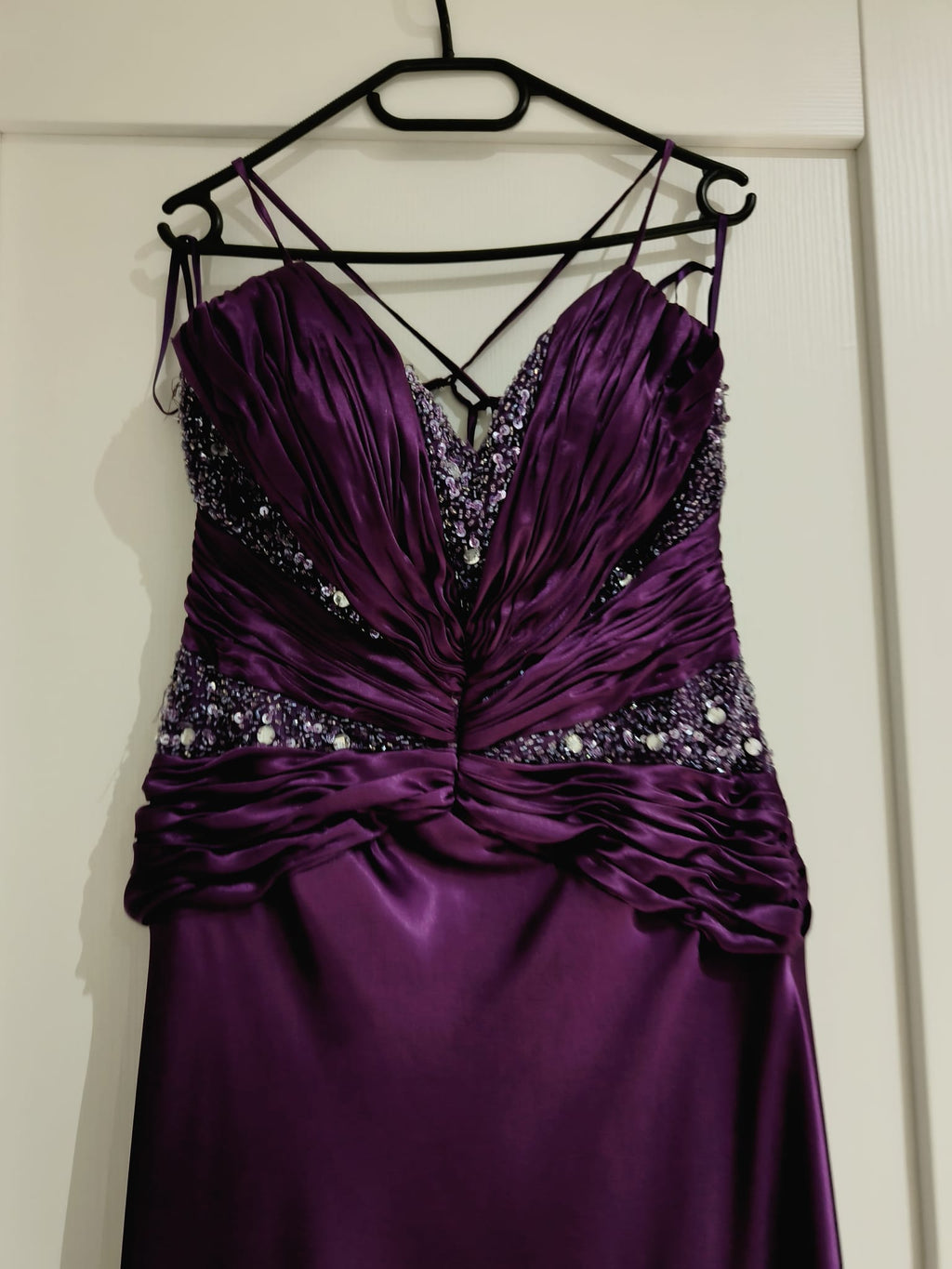Purple Crystal Embellished Satin Gown with Shawl – Feffey's Closet