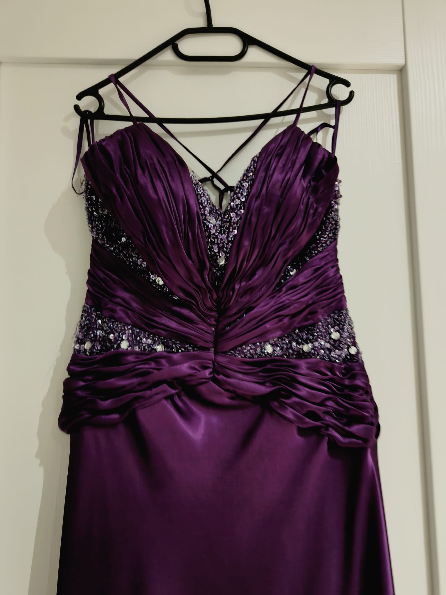 Purple Crystal Embellished Satin Gown with Shawl – Feffey's Closet