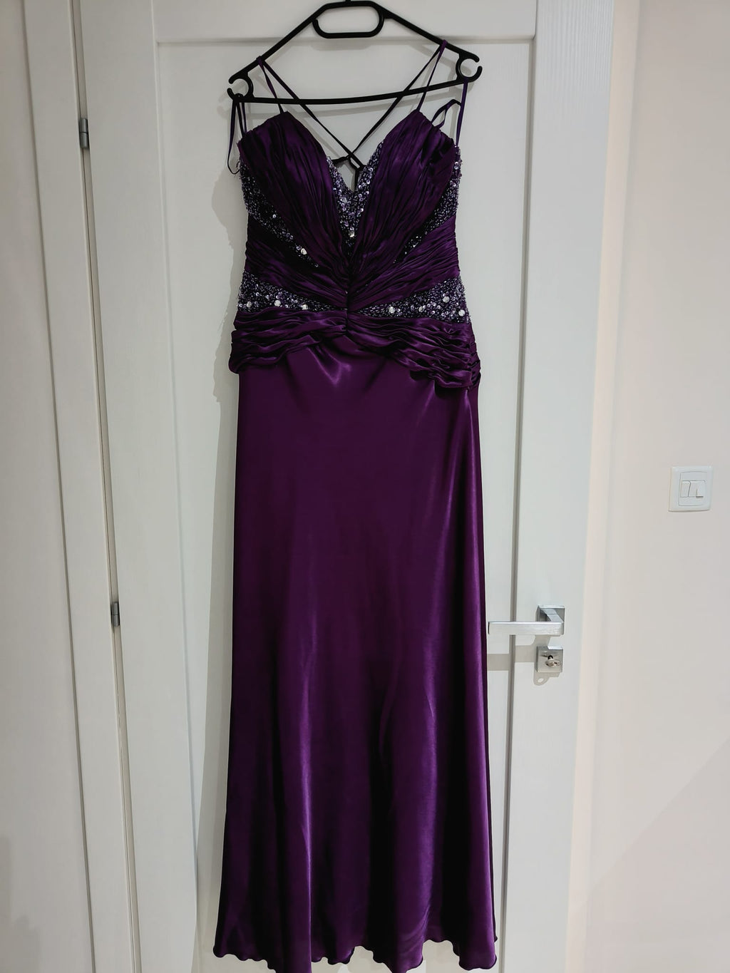 Purple Crystal Embellished Satin Gown with Shawl – Feffey's Closet