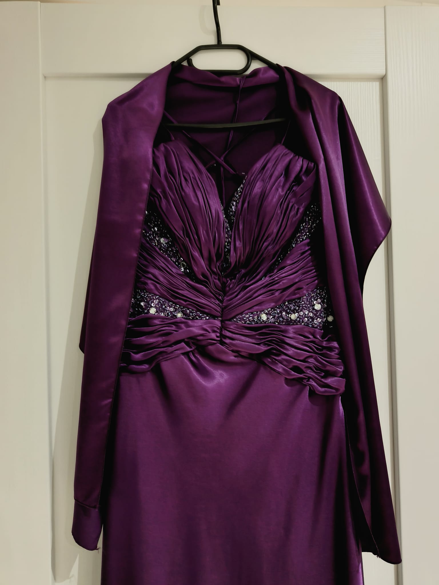 Purple Crystal Embellished Satin Gown with Shawl – Feffey's Closet