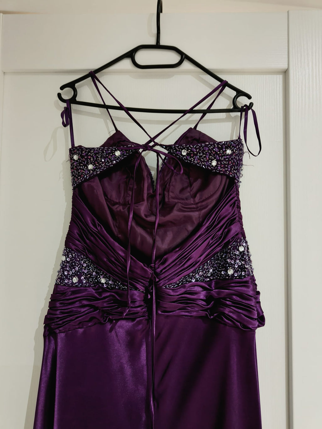 Purple Crystal Embellished Satin Gown with Shawl – Feffey's Closet