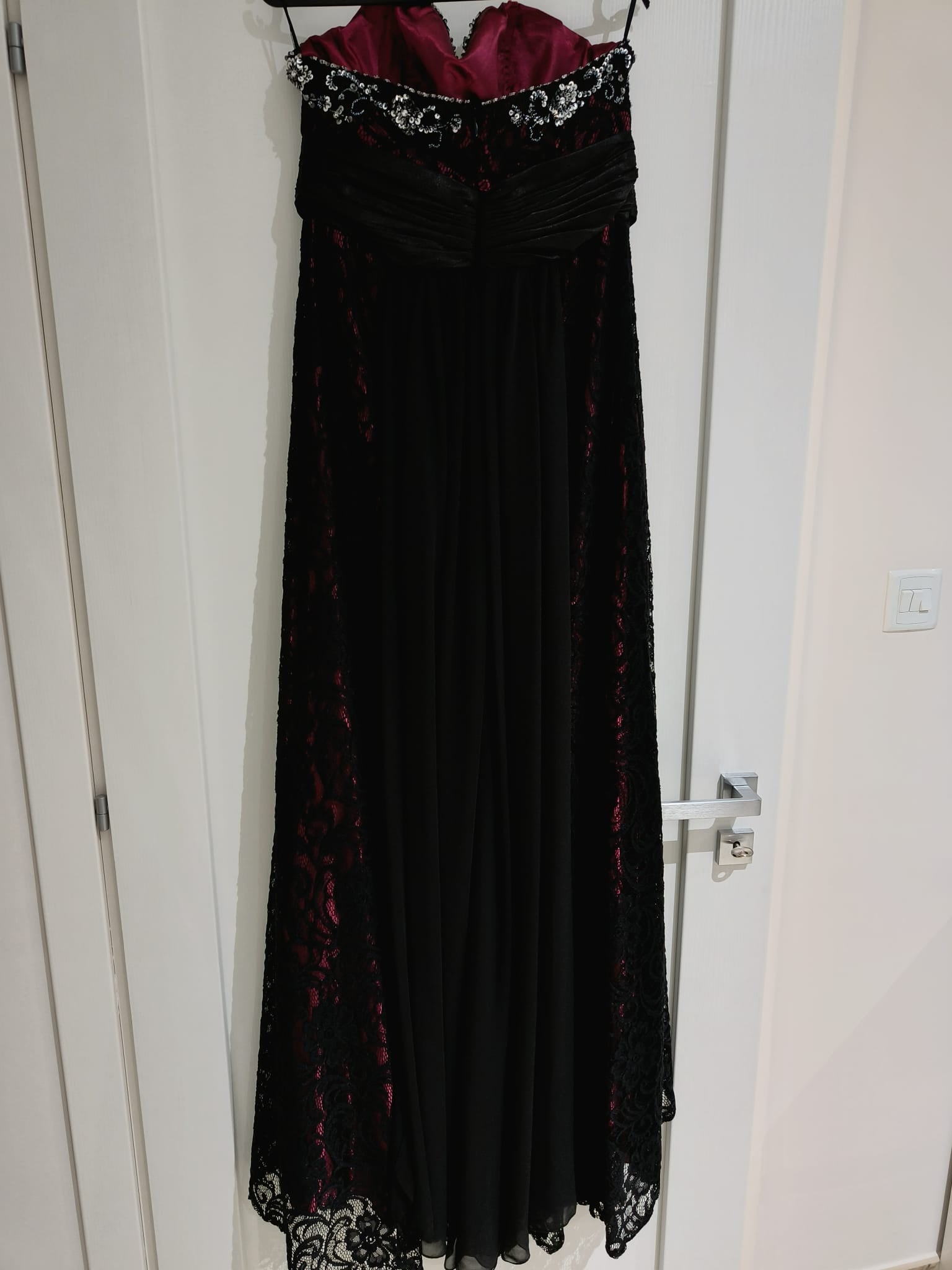 Black Lace & Fuchsia Sequin Strapless Gown – Feffey's Closet