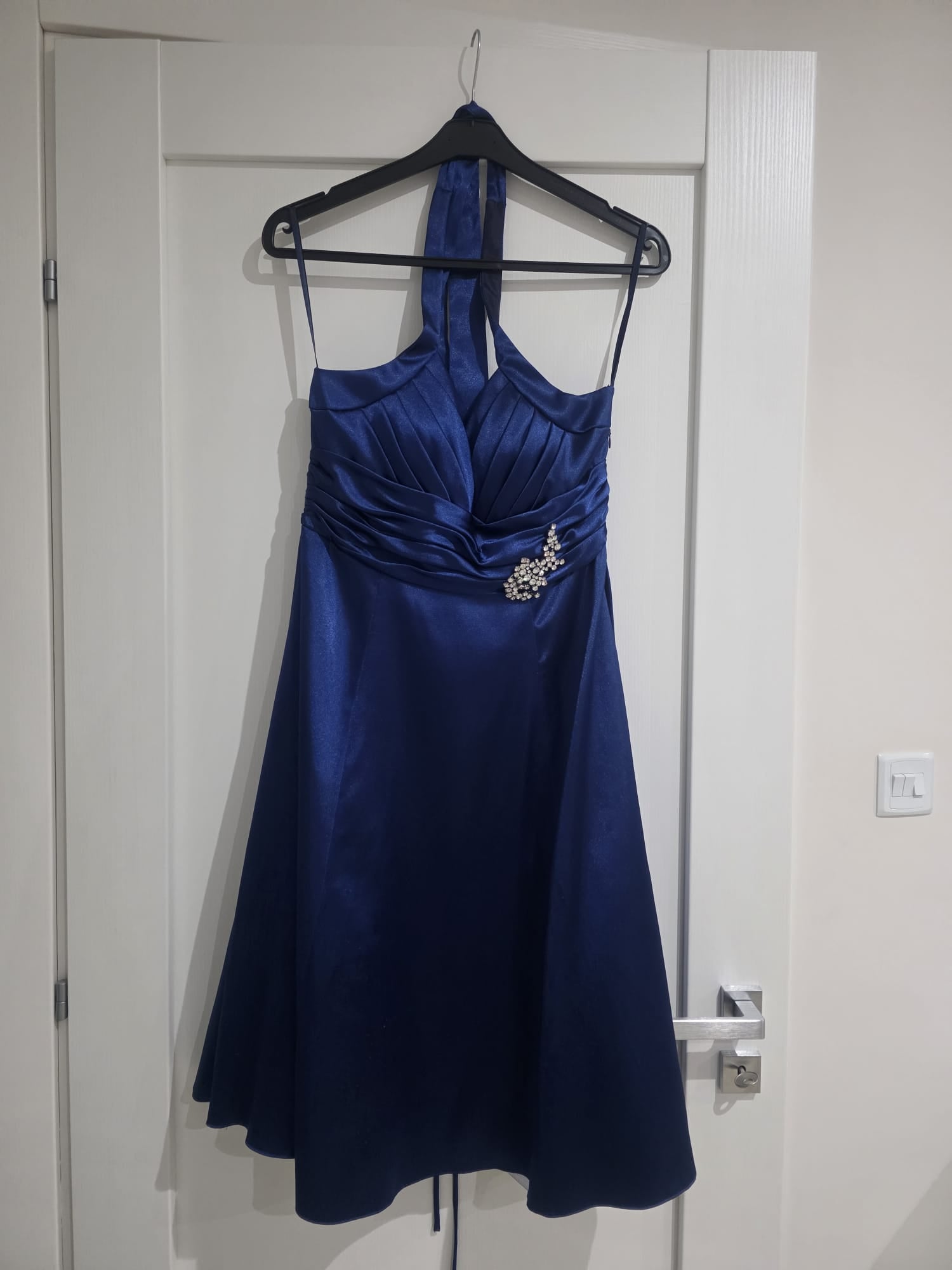 Royal Blue Satin Halter Dress with Bolero – Feffey's Closet