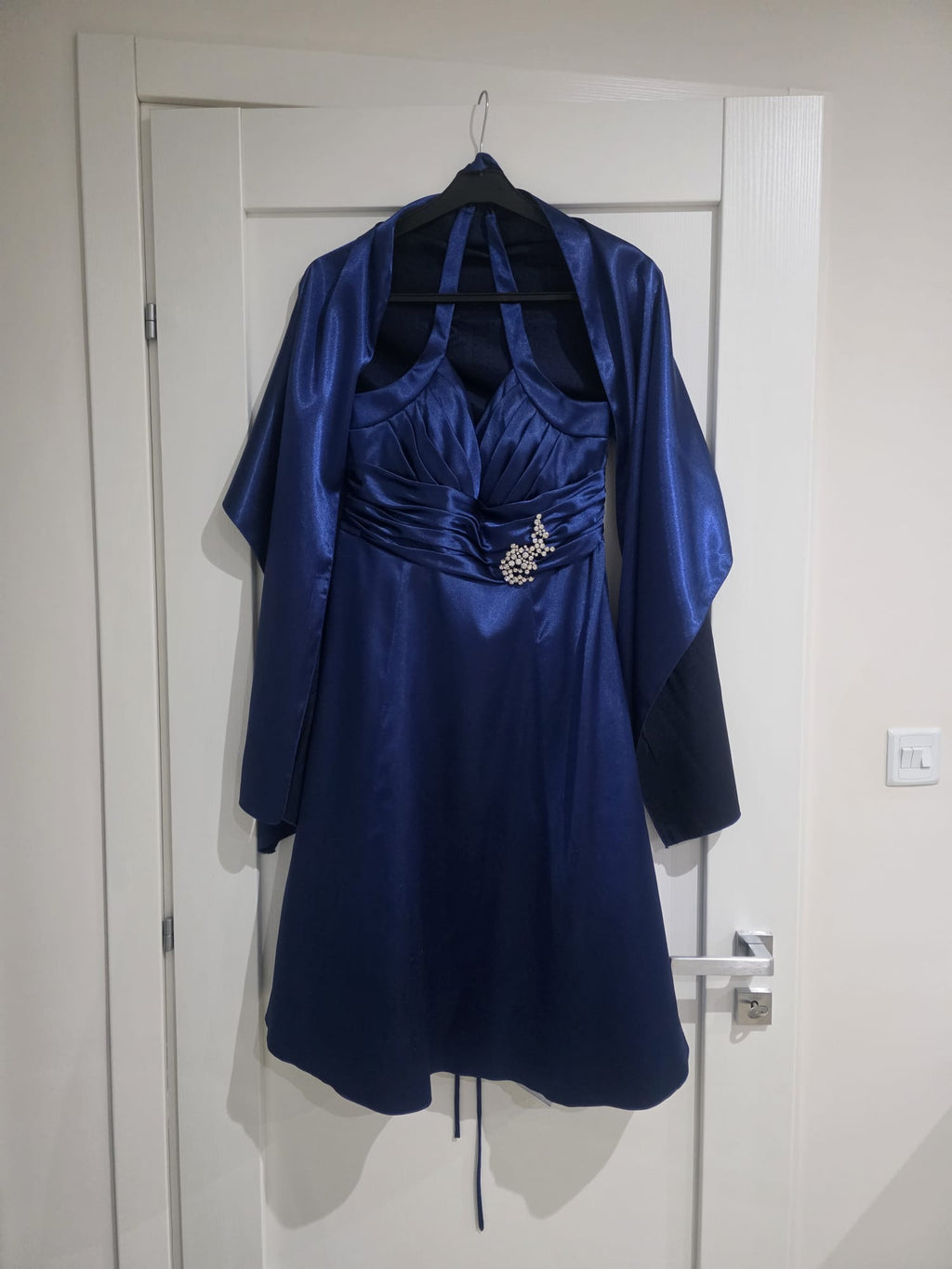 Royal Blue Satin Halter Dress with Bolero – Feffey's Closet