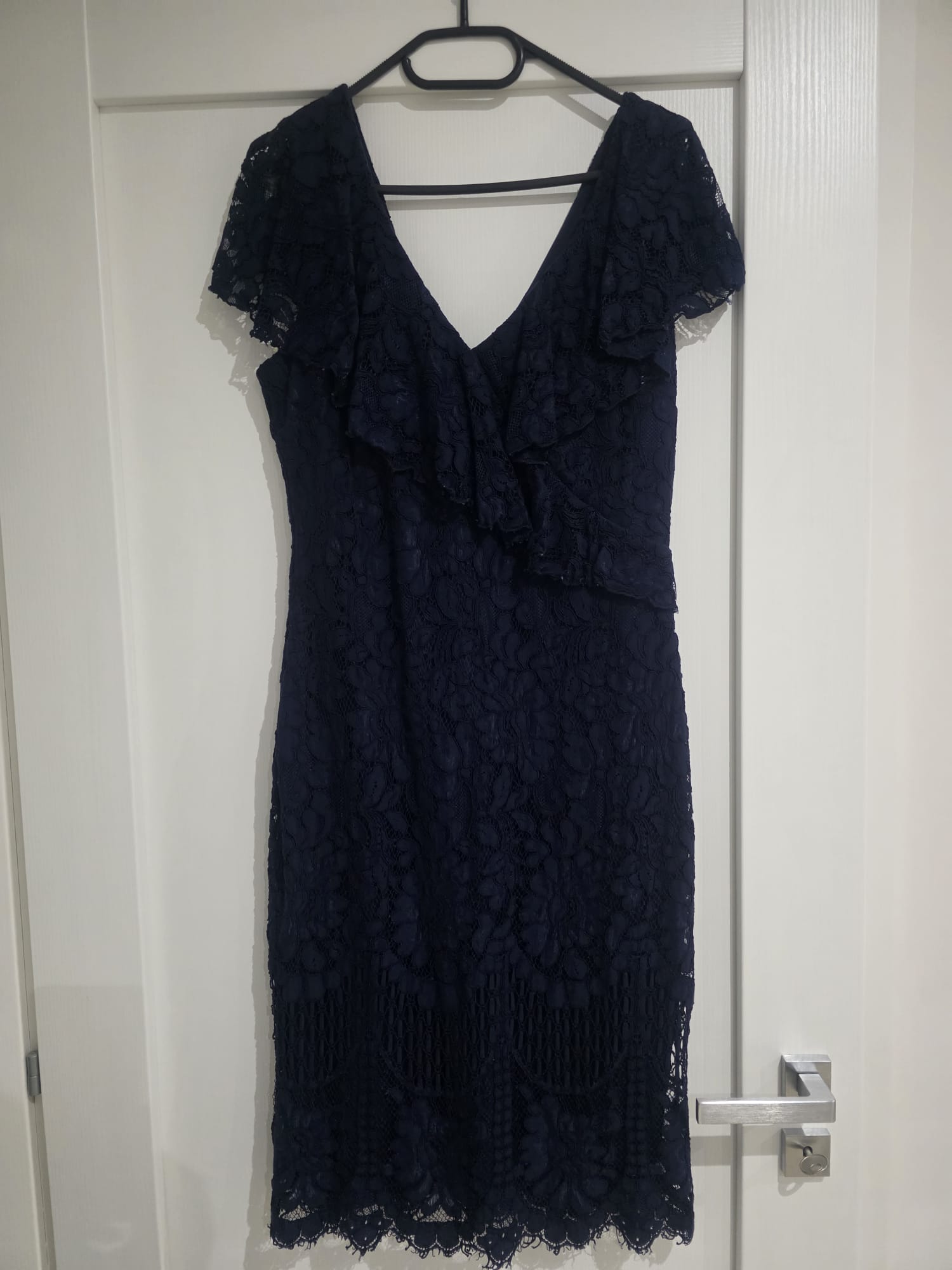Navy Blue Lace Ruffle Midi Dress – Feffey's Closet