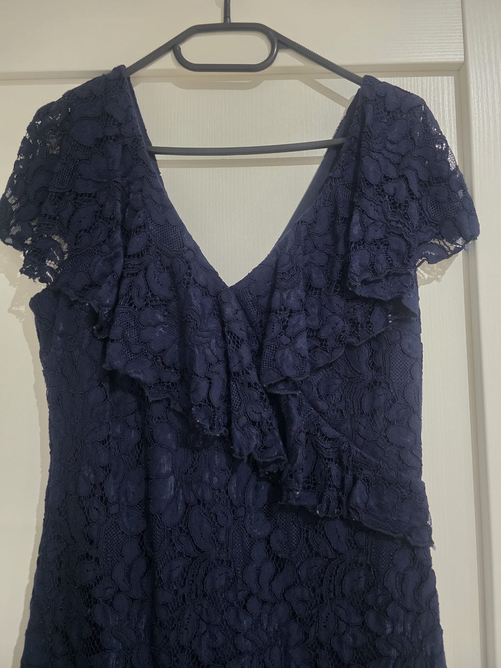 Navy Blue Lace Ruffle Midi Dress – Feffey's Closet