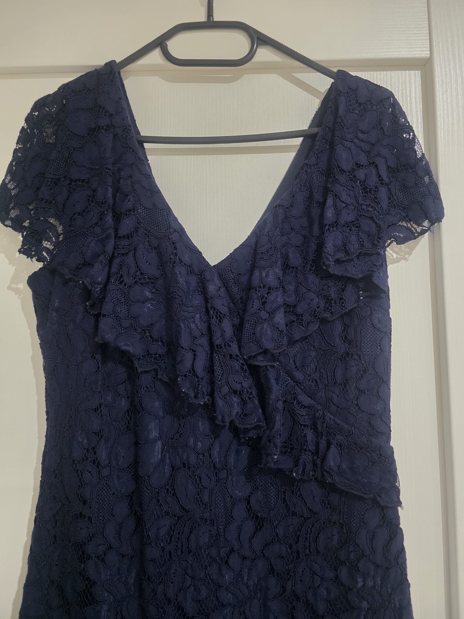 Navy Blue Lace Ruffle Midi Dress – Feffey's Closet