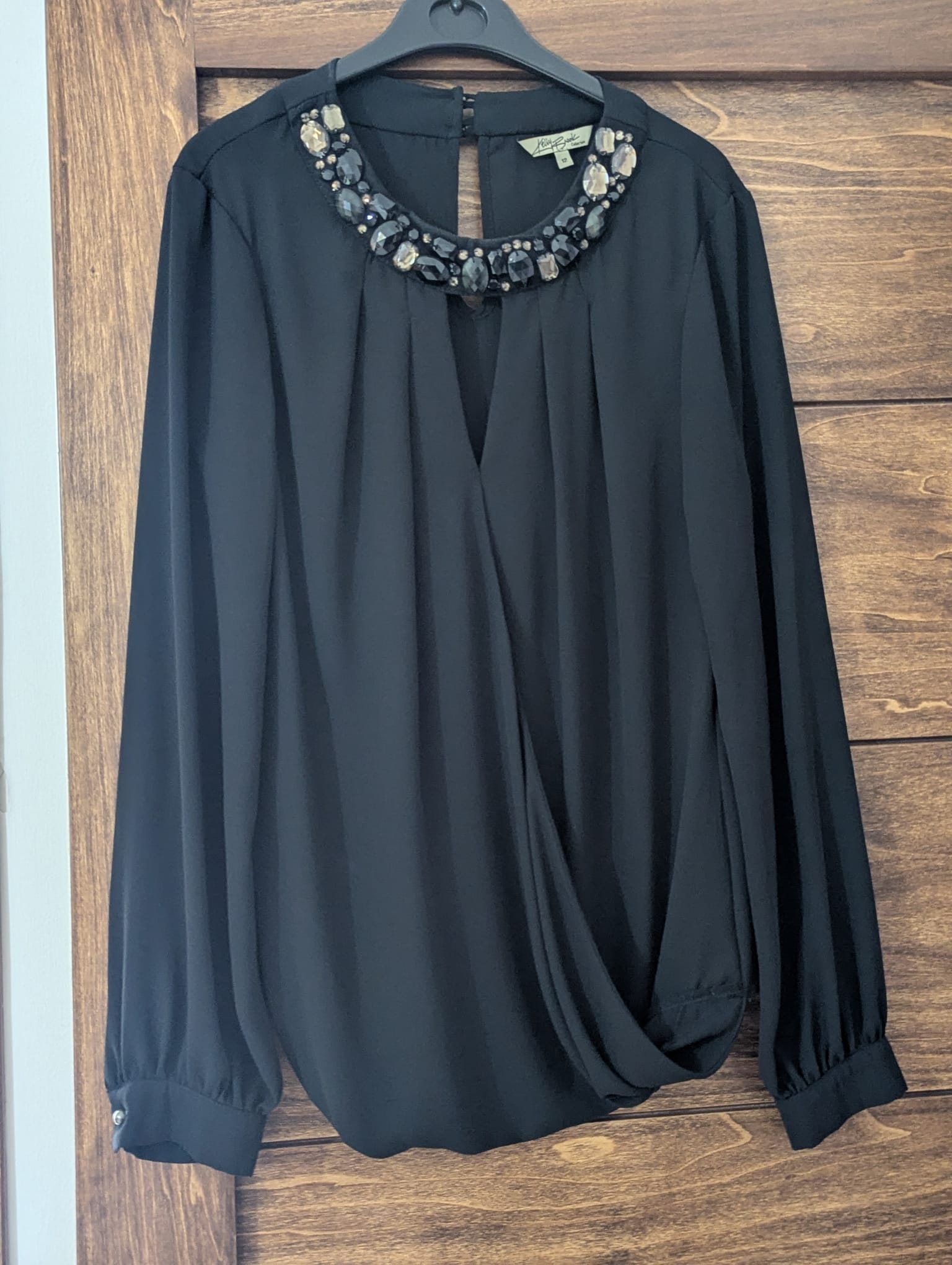 Black New Look Jewelled Neck Wrap-Front Blouse – Lulu's Closet