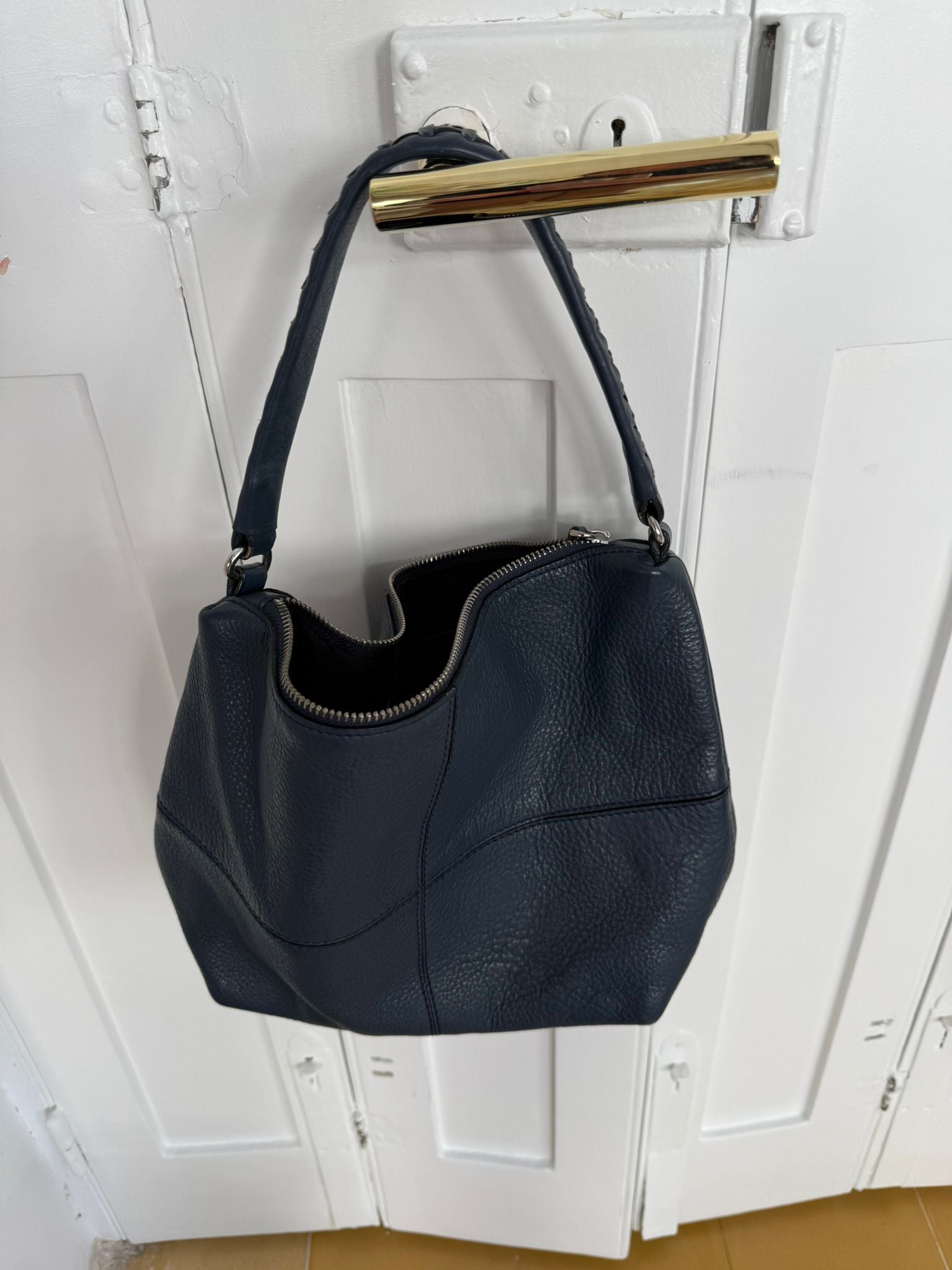 Navy Blue Real Leather Shoulder & Crossbody Bag – Poppy's Closet