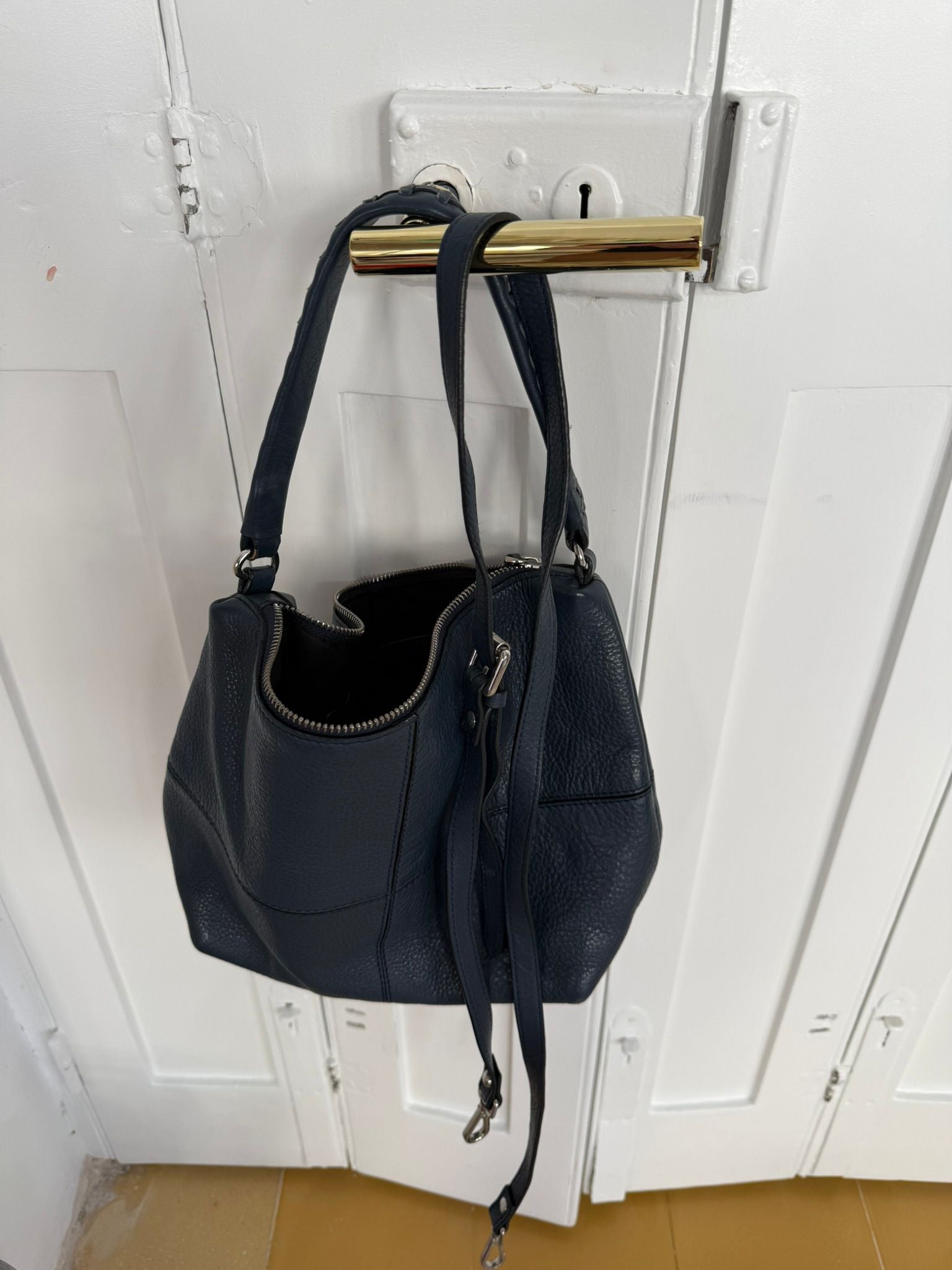 Navy Blue Real Leather Shoulder & Crossbody Bag – Poppy's Closet