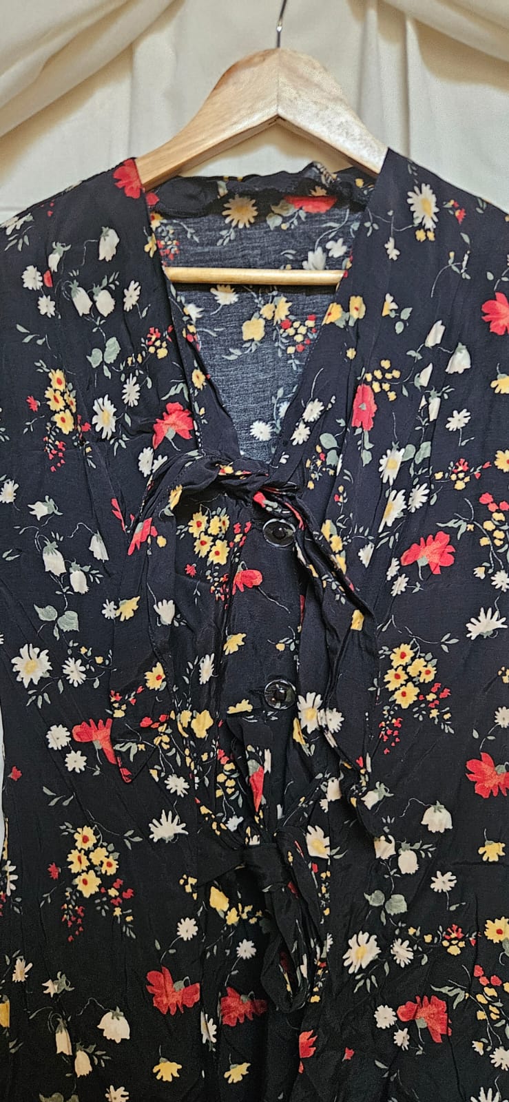 Lybido dress neckline detail - ruffle tie front