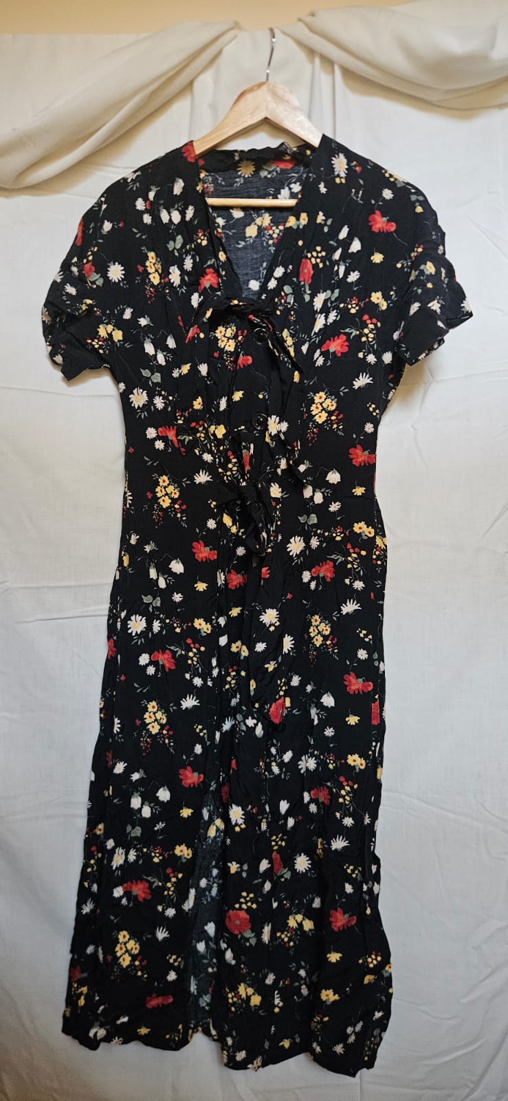 Lybido black ditsy floral midi dress on hanger