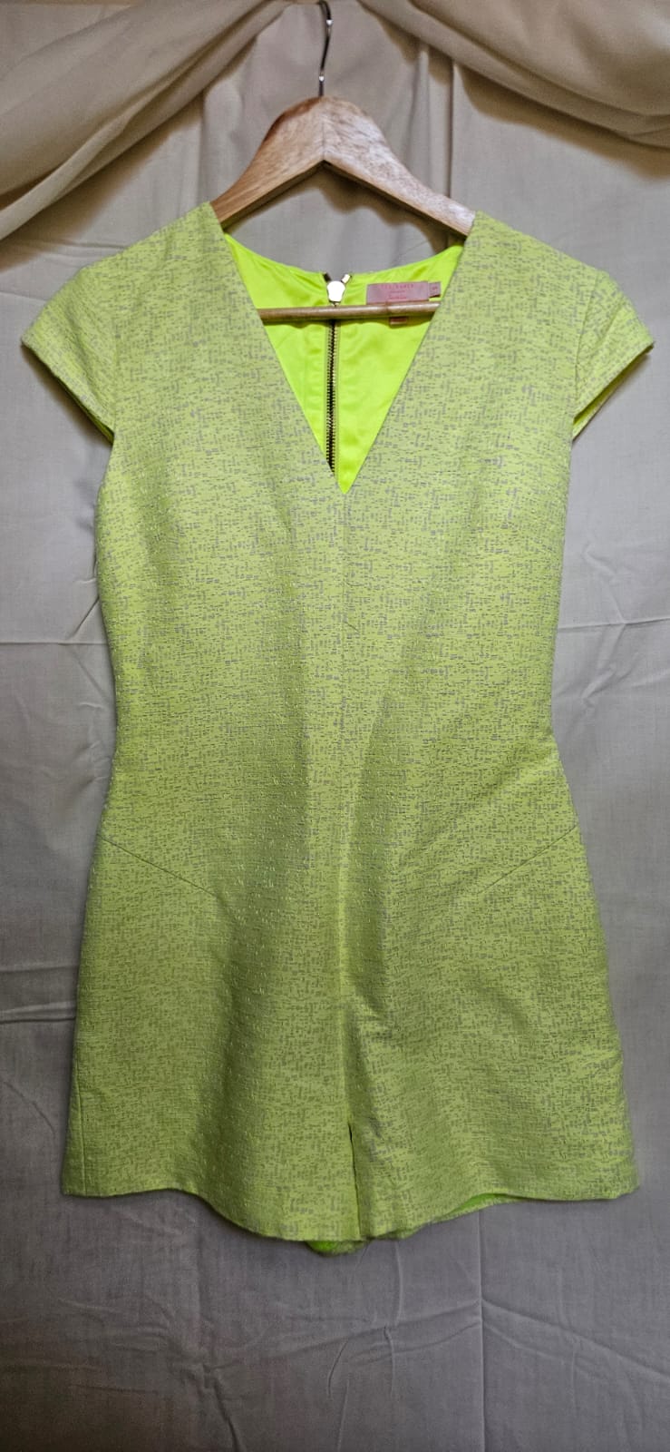 Ted Baker lime green jacquard playsuit - front view
