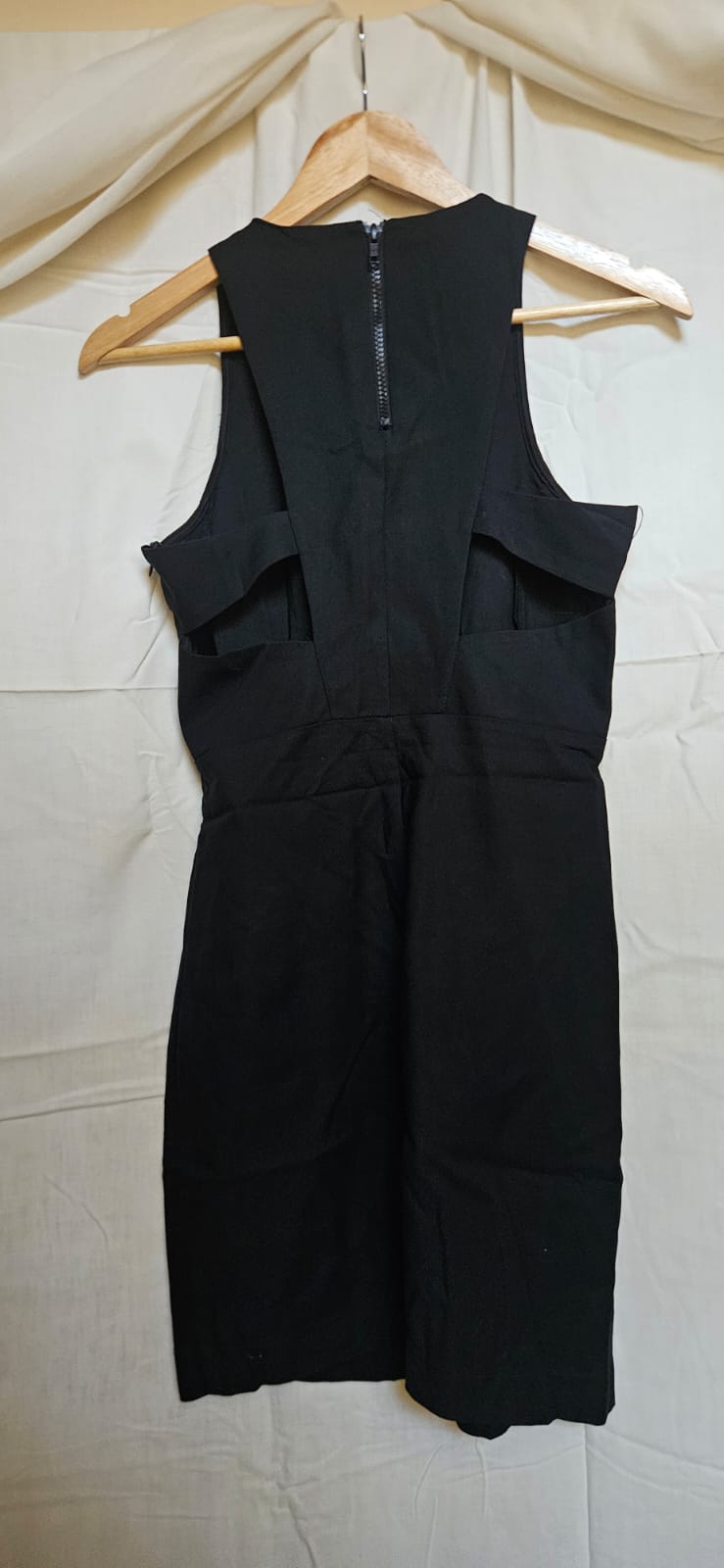 Black pencil dress back view with zip detail