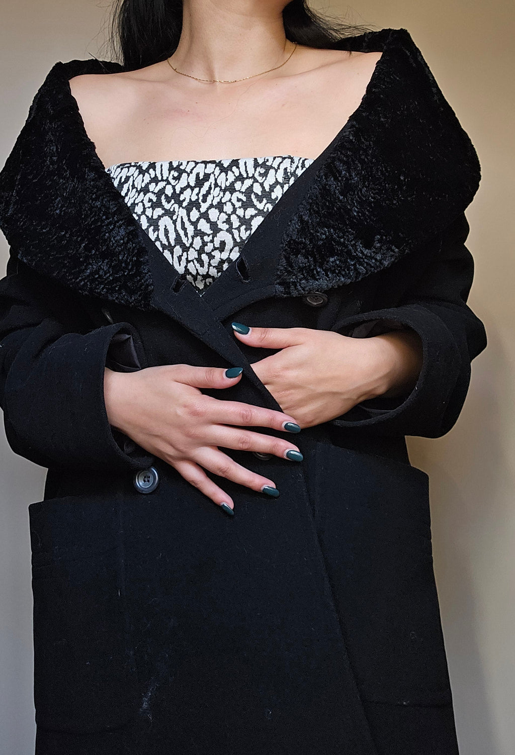 Black Coat with Faux Fur Collar