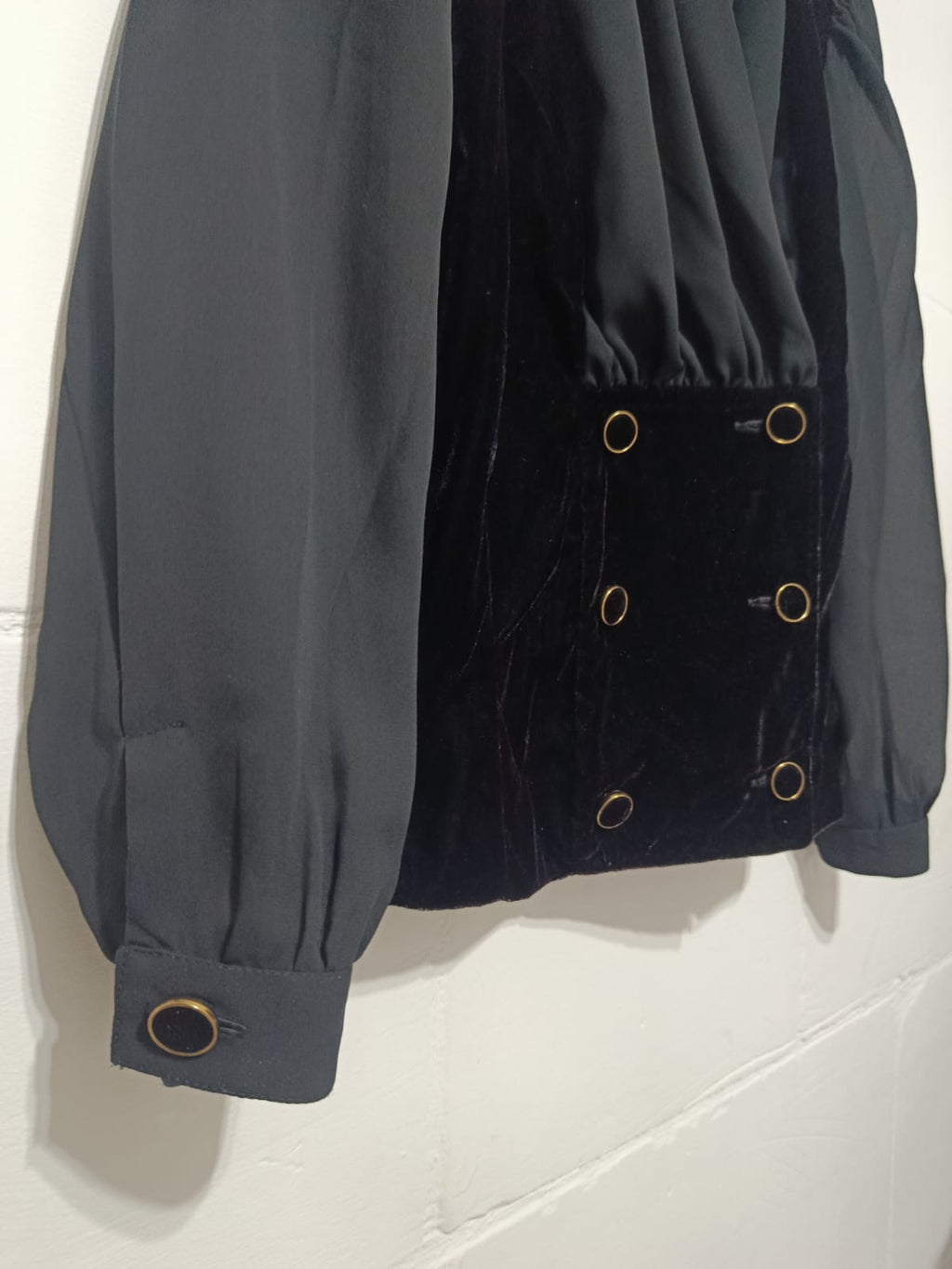 Black Velvet Double-Breasted Blouse M