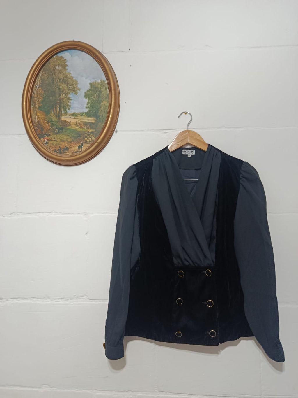 Black Velvet Double-Breasted Blouse M