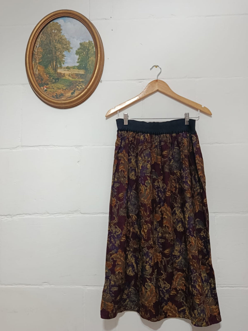Vintage-style Dark Floral Handmade Tapestry Skirt