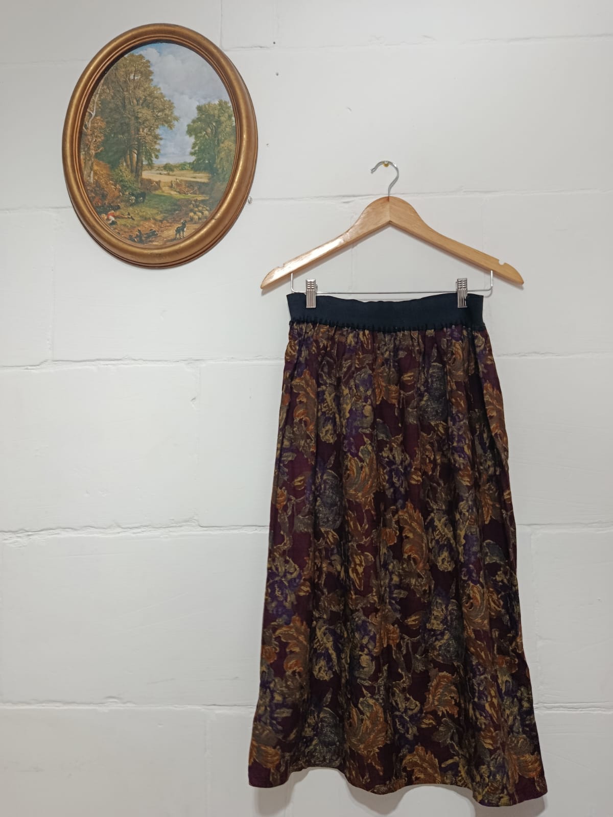 Vintage-style Dark Floral Handmade Tapestry Skirt