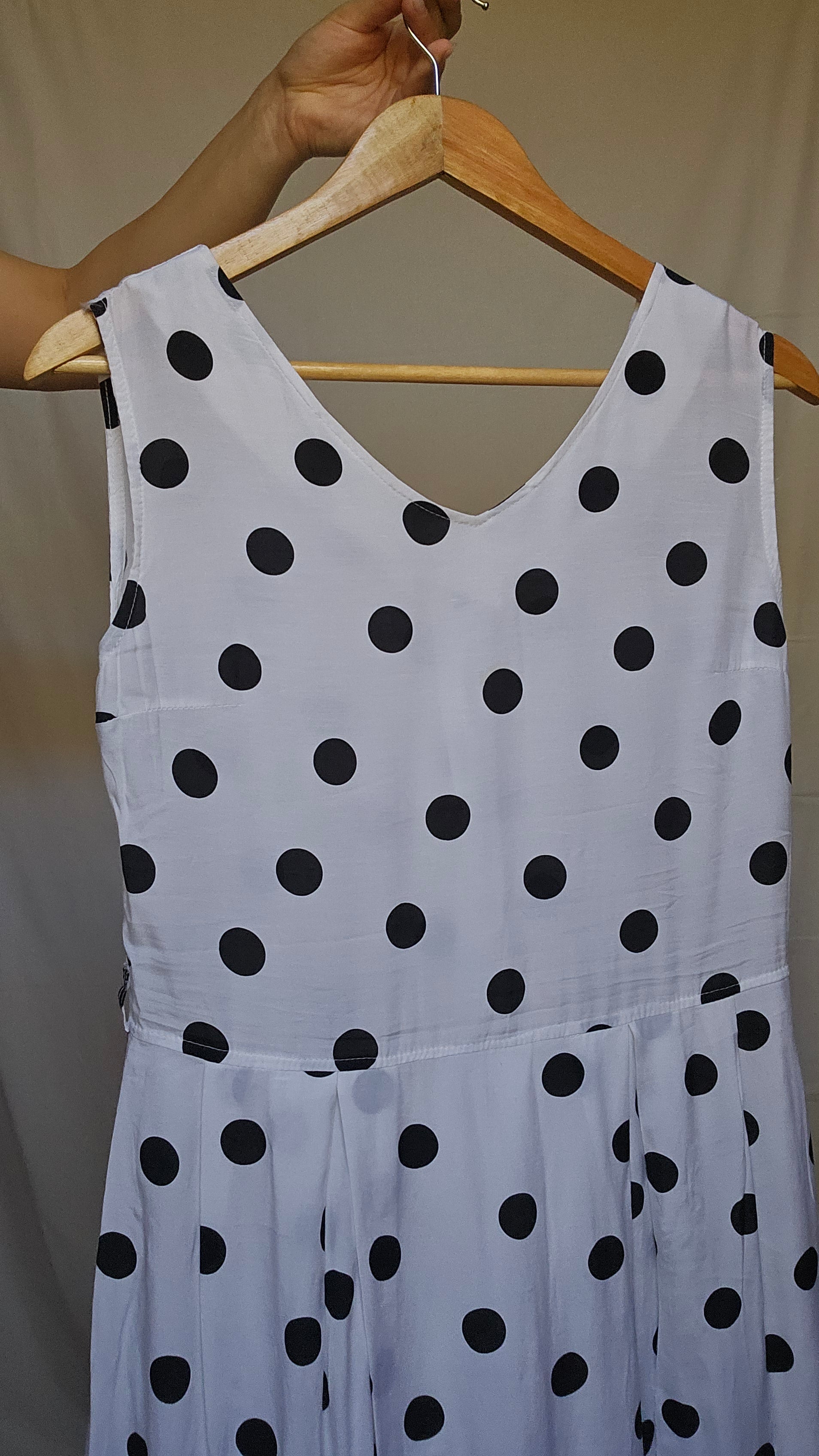White & Black Polka Dot Pleated Dress