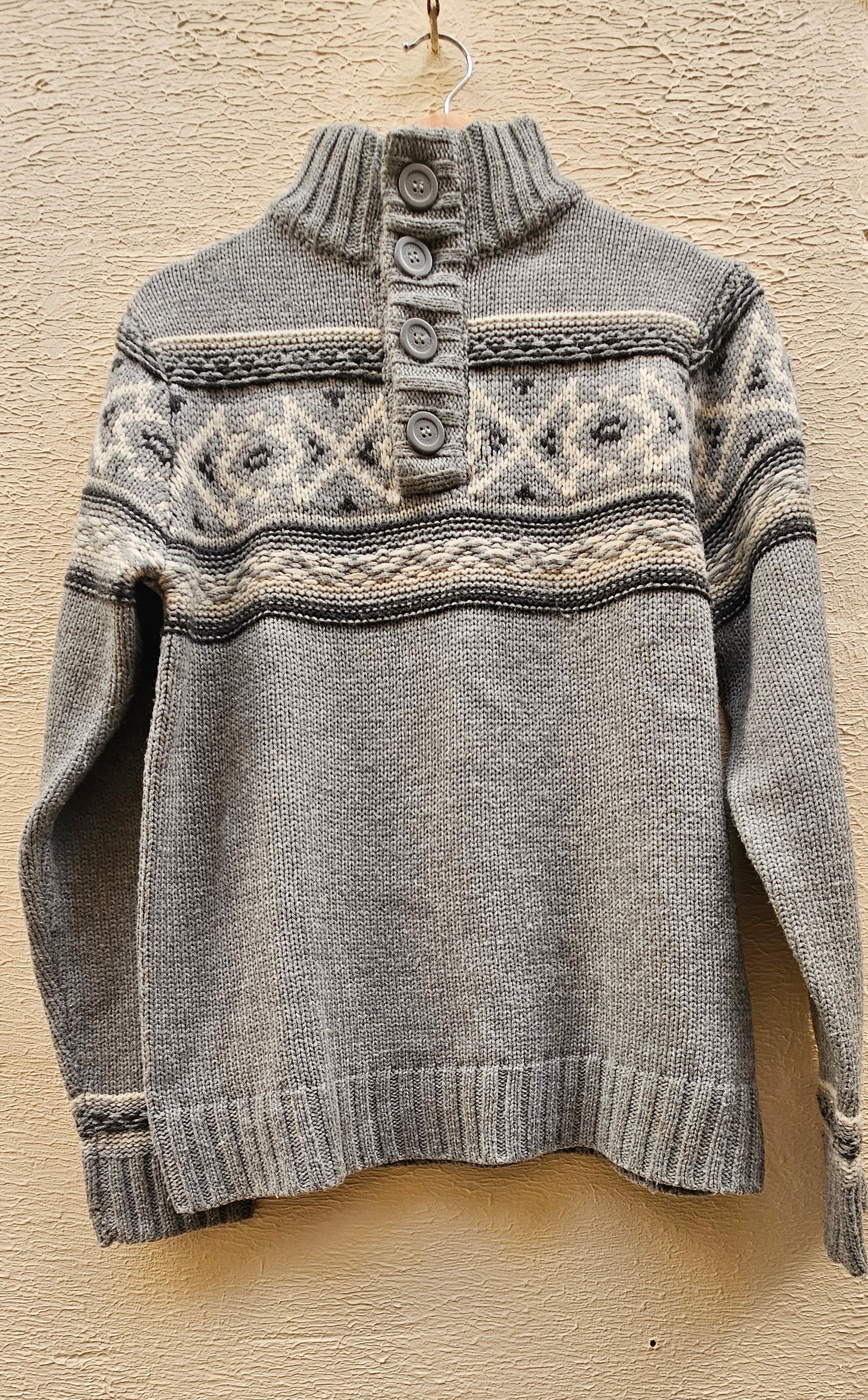 Grey Fair Isle Button-Up Sweater