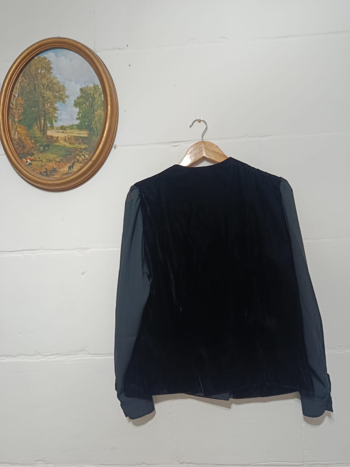 Black Velvet Double-Breasted Blouse M
