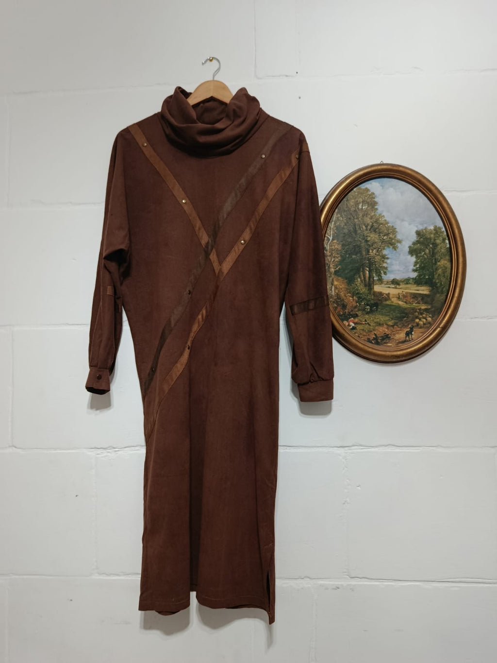 Vintage Triacetate Brown Mock-Neck Dress