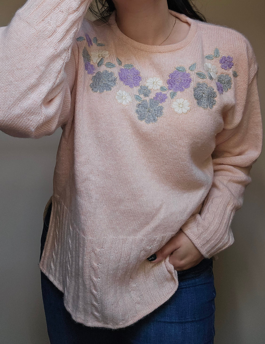 Pink Floral Sweater