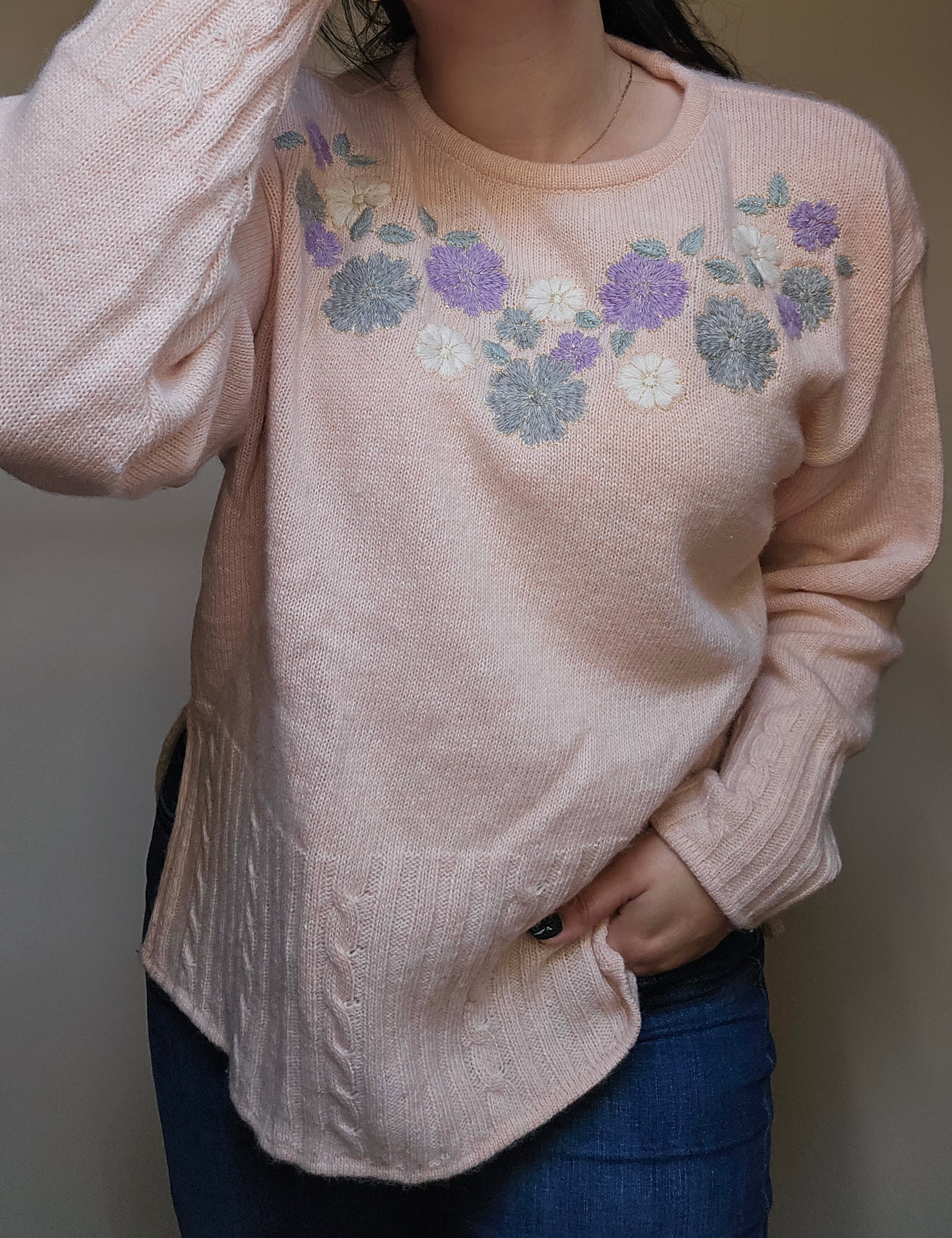 Pink Floral Sweater