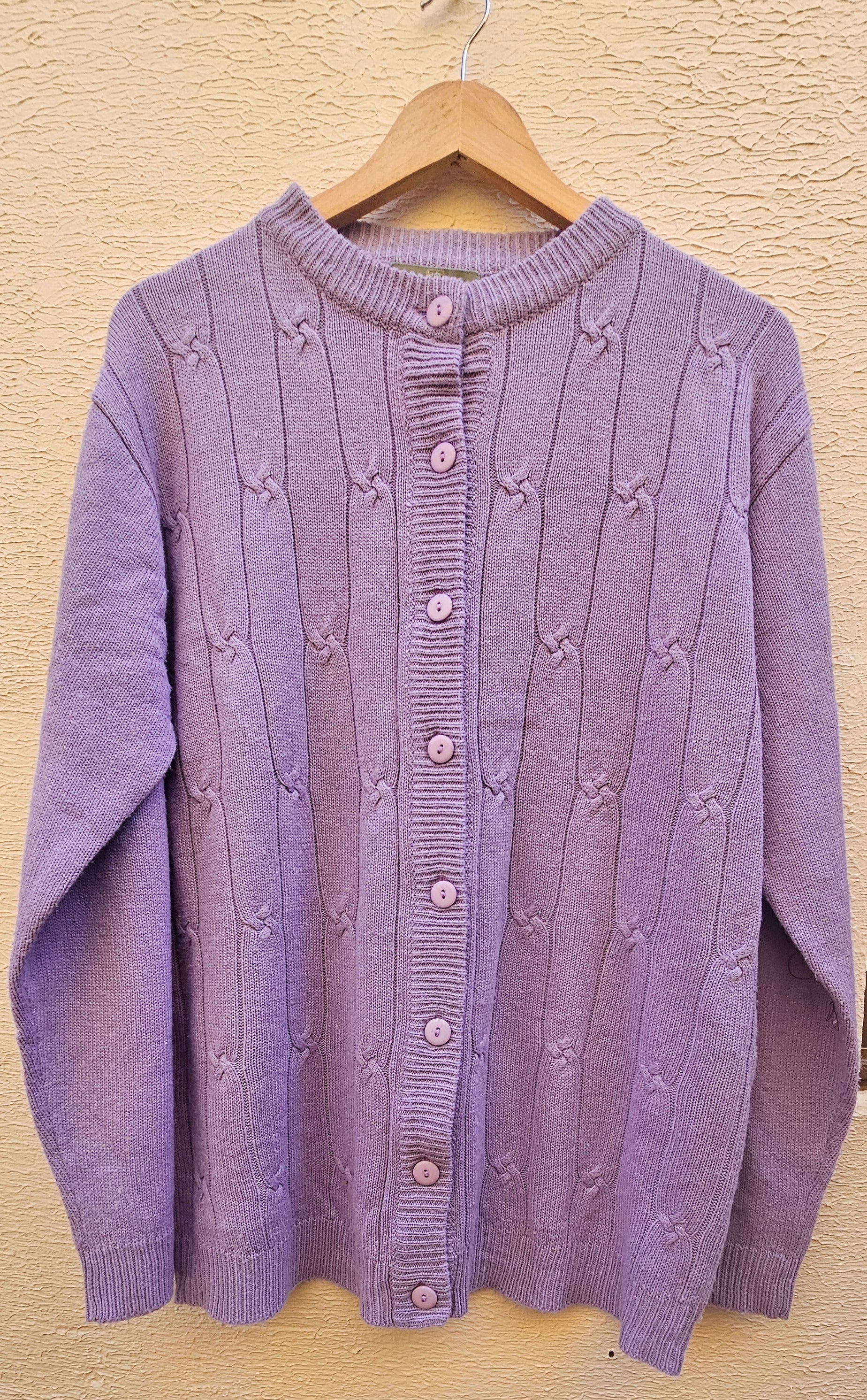 Lavender Purple Cardigan with Textured Cable Knit Detail