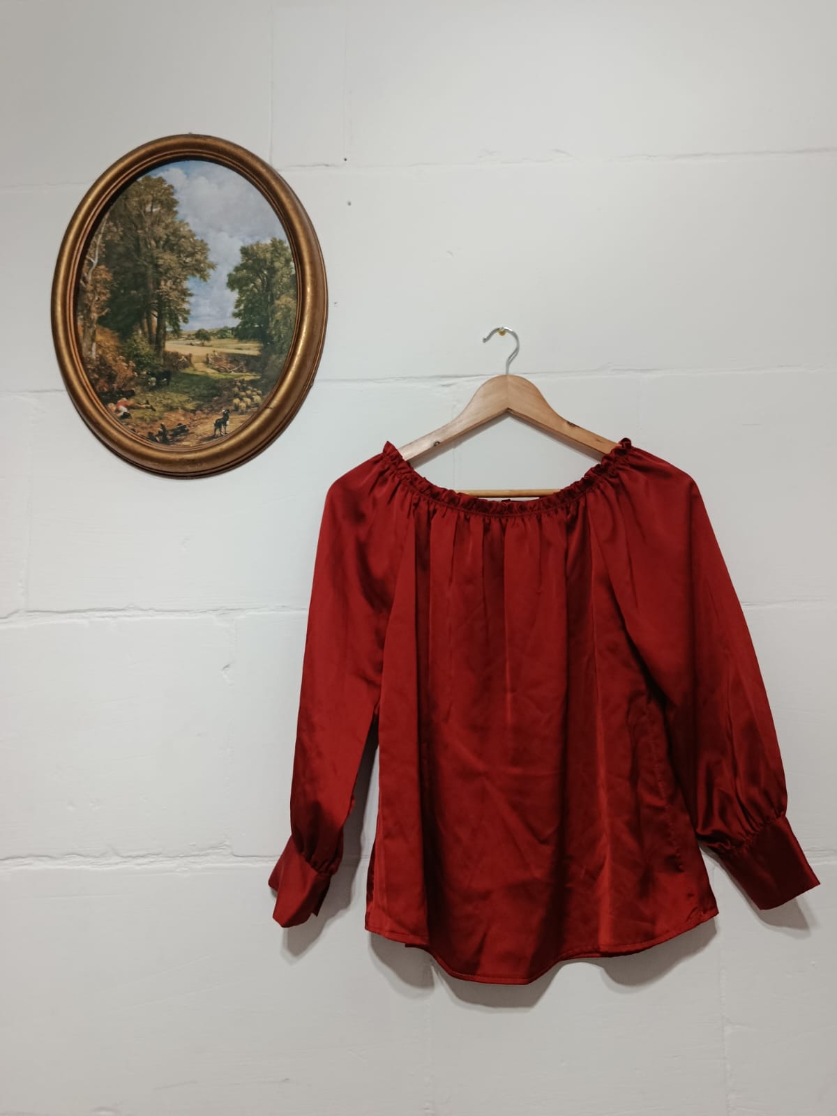 Red Off-Shoulder Satin Blouse