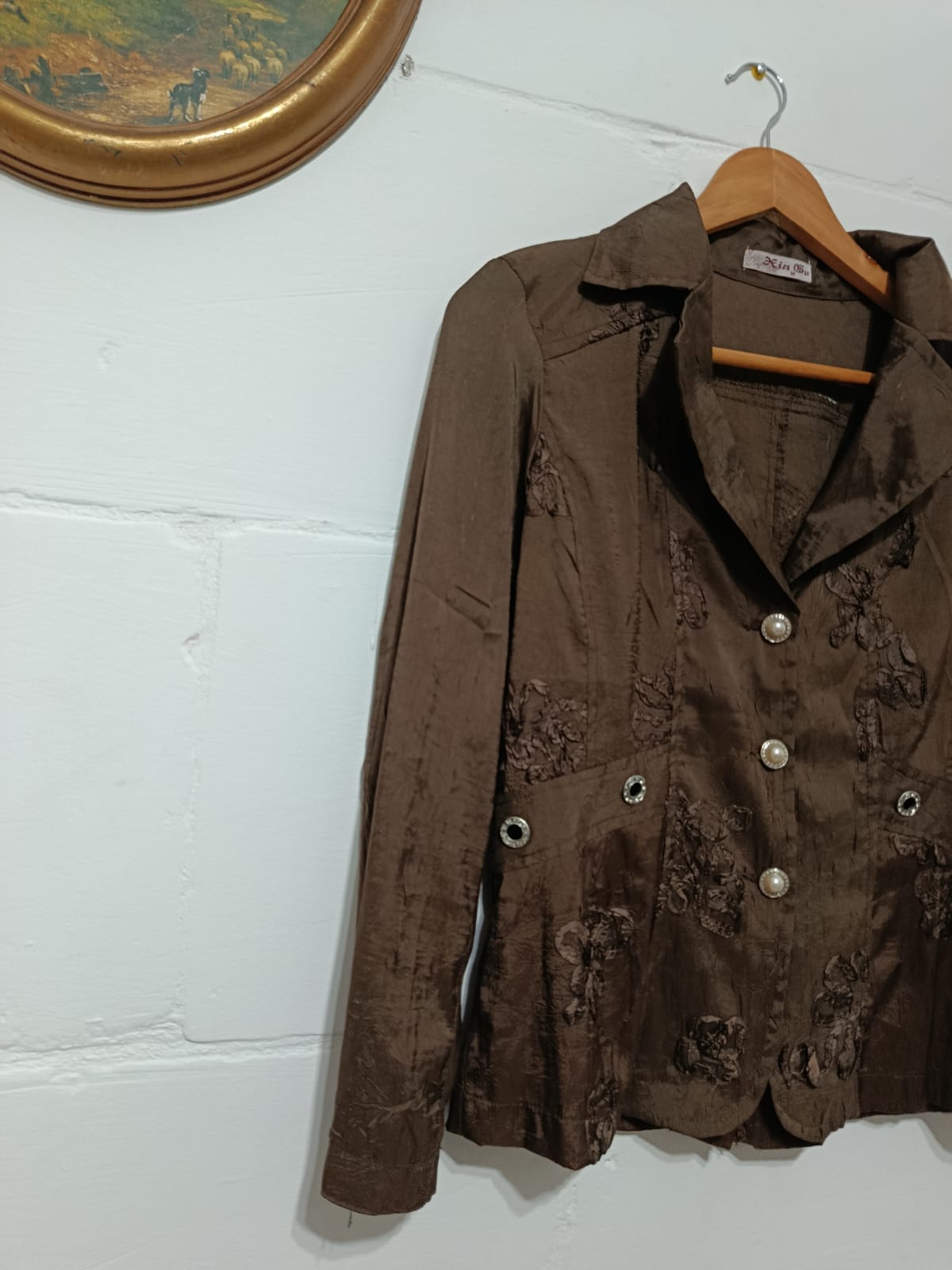 Brown Embroidered Button-Up Blouse